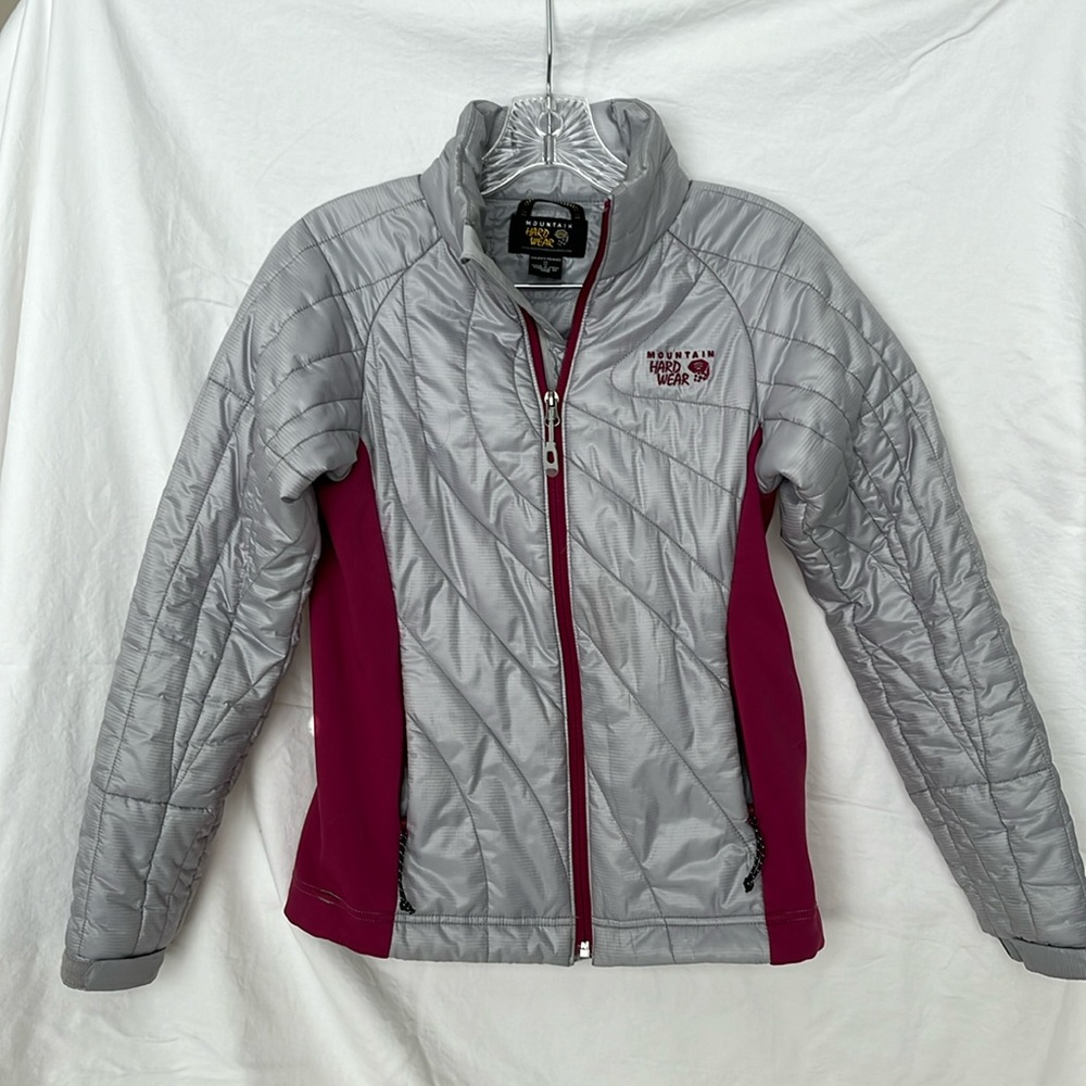 XS Mountain Hard Wear lightweight, packable  jacket gray/raspberry color